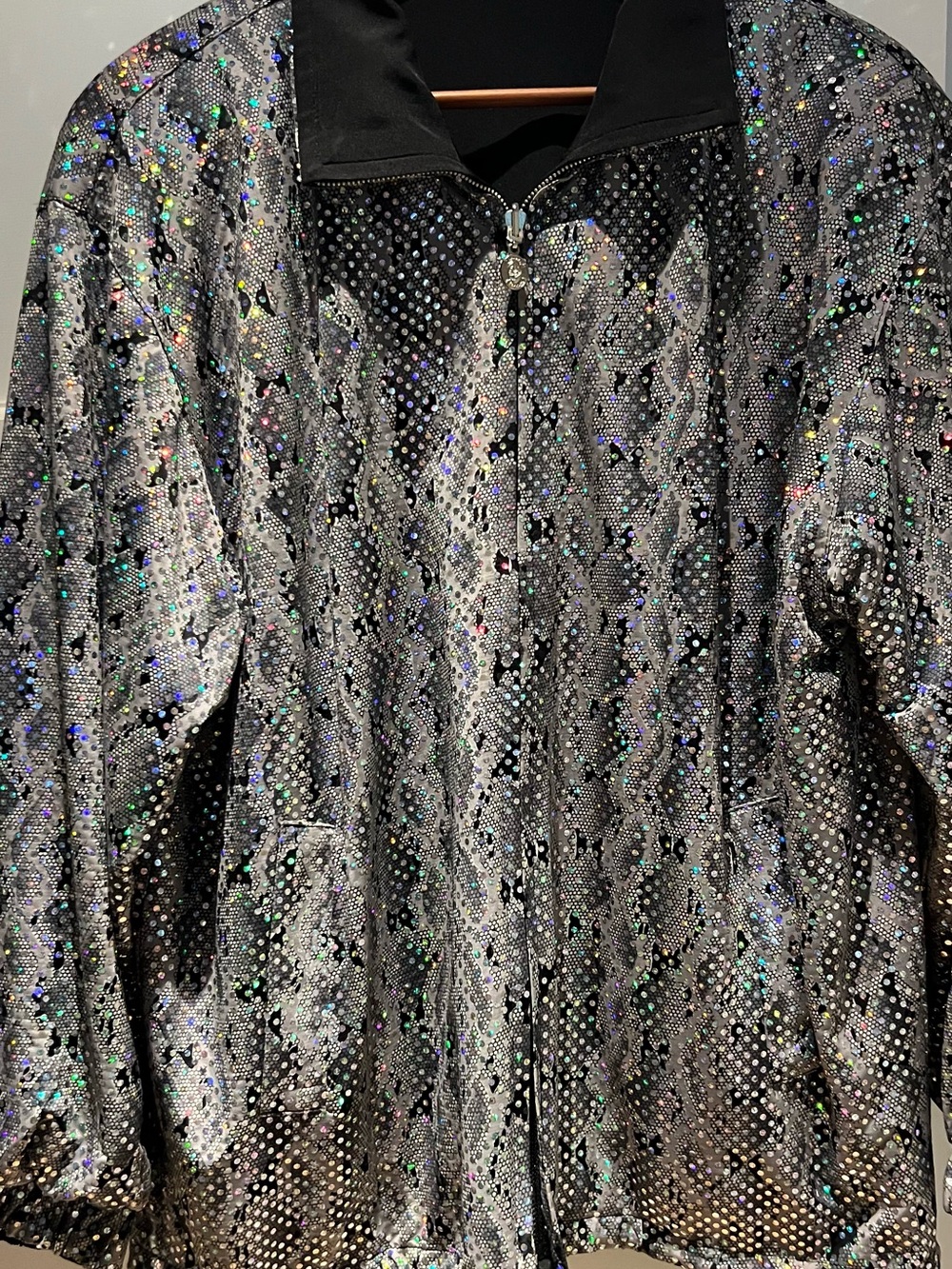 Holographic Silver Snake-Print Bomber Jacket - Women's